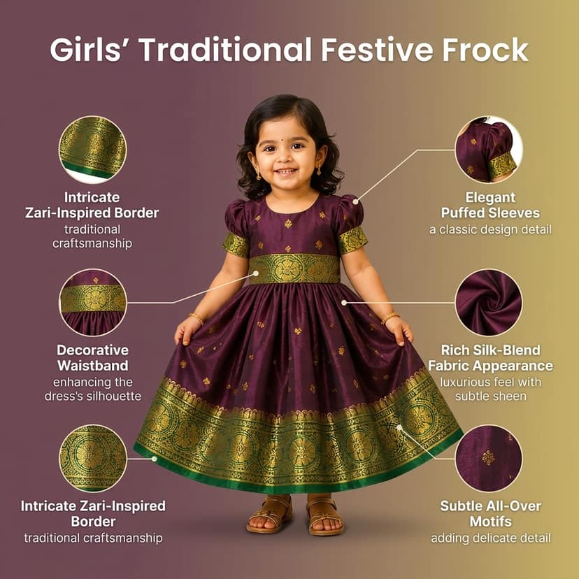 LUSTER Baby Girls Silk Satin Knee Length Frock (Month 0-6, 6-12, 12-18) (0-3 Months, Wine) view 4