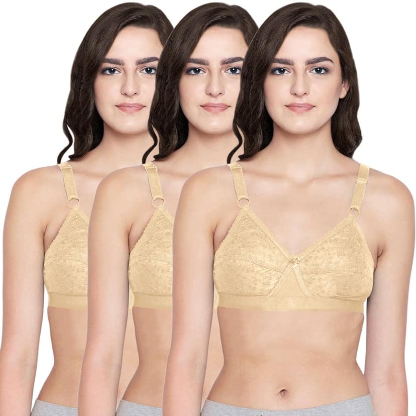 Bodycare 100% Cotton Lightly Padded Non wired Tshirt Bra-Pack of 3