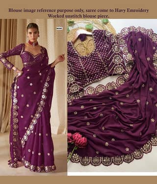 ofline selection Georgette Embroidered Regular Saree With Unstitched Blouse Piece ( Navy Blue )