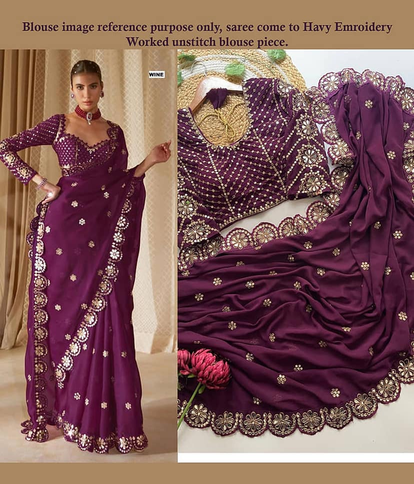 ofline selection Georgette Embroidered Regular Saree With Unstitched Blouse Piece ( Navy Blue )