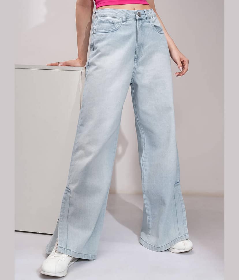 Tokyo Talkies Women's Straight Fit Mid-Rise Jeans ( Light Blue )