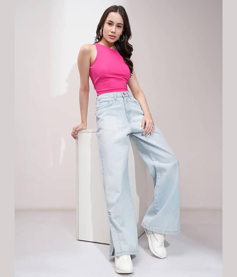 Tokyo Talkies Women's Straight Fit Mid-Rise Jeans ( Light Blue ) view 2