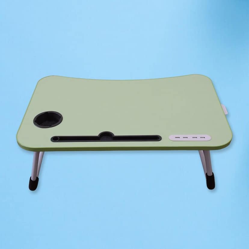 MultiPurpose Study Table Foldable Portable Notebook Bed Lap Desk Tray Stand Reading Holder with Coffee Cup Slot, Drawer, Fan, USB Cable & Light for Breakfast, Reading & Movie Watching (1 Pc Mix Color) view 4