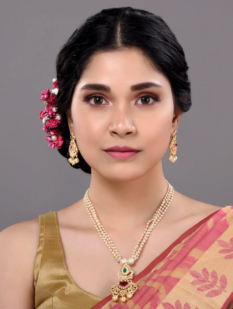 Gold Plated Multi AD studded traditional Necklace Earrings view 2