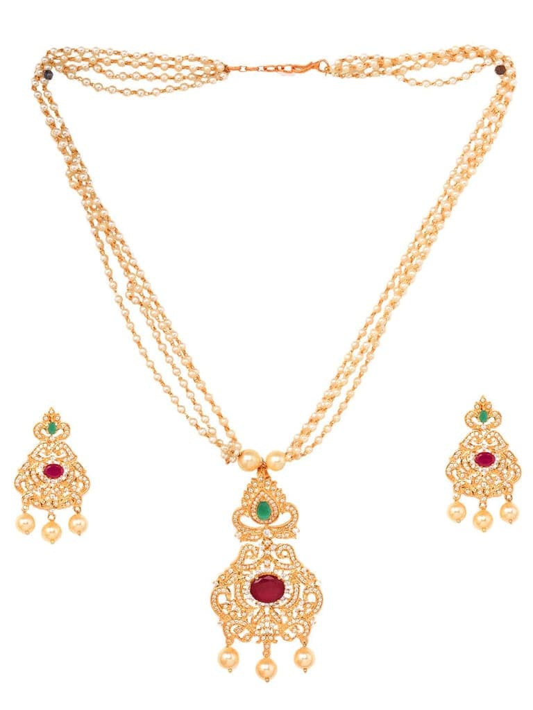 Gold Plated Multi AD studded traditional Necklace Earrings view 4
