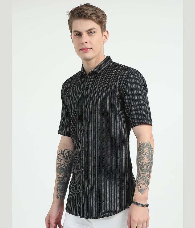 HETIERS Cotton Blend Slim Fit Striped Half Sleeves Men's Casual Shirt - White ( Pack of 1 ) view 5