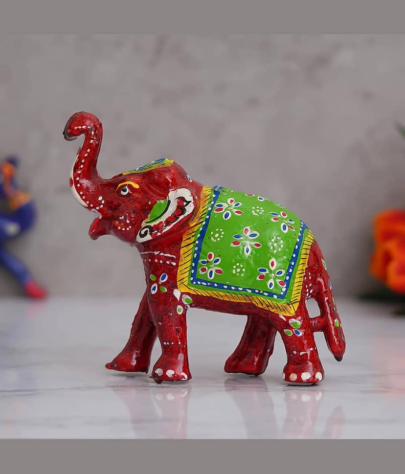 eCraftIndia Red & Green Elephant Figure Showpiece view 2