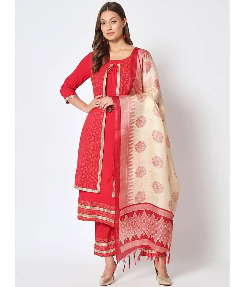 AMIRA'S INDIAN ETHNICWEAR - Red Jacket Style Rayon Women's Stitched Salwar Suit ( Pack of 1 )