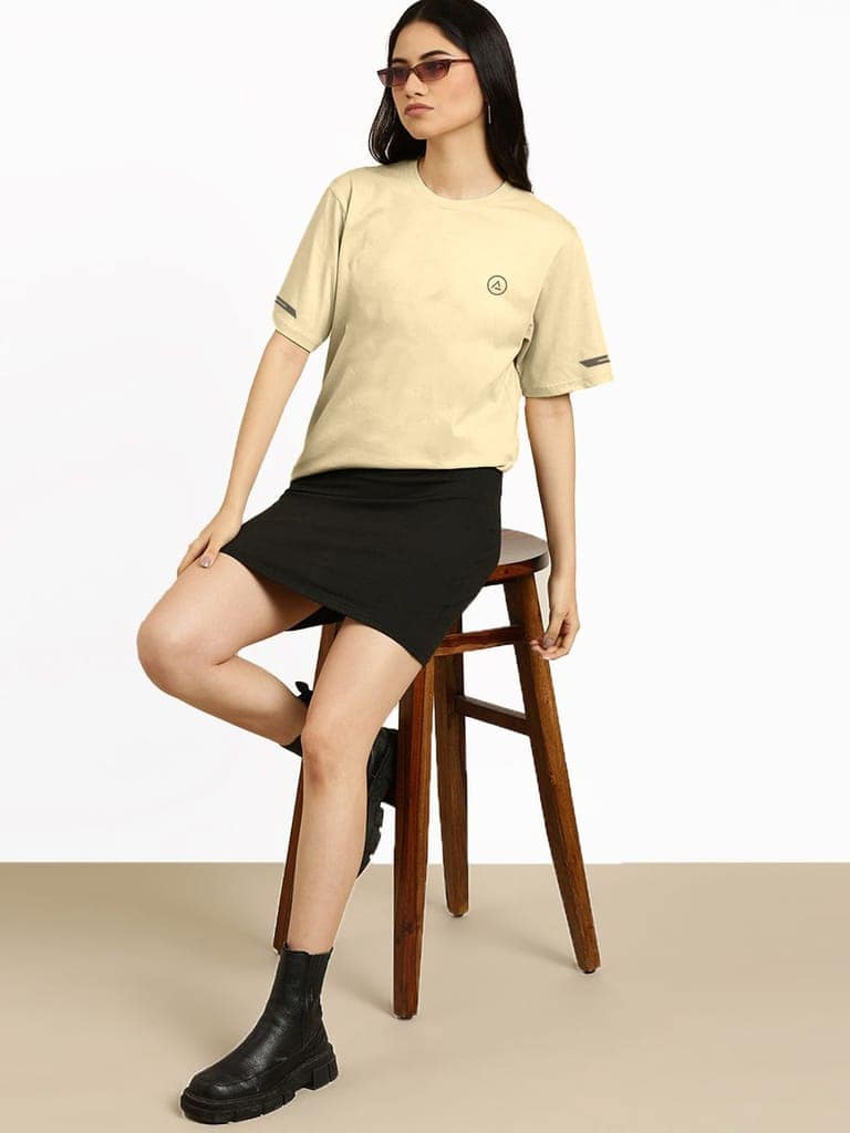 Women Beige Half Sleeve Crew Neck T-shirt view 2