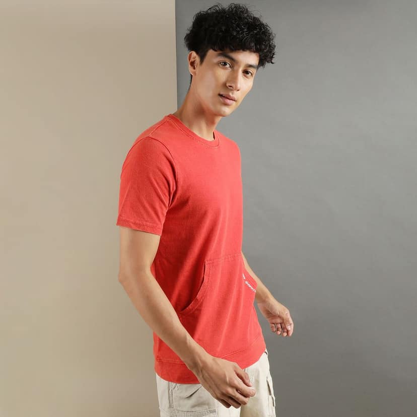 Ftx Men Solid Round Neck Kangaroo Pocket Half Sleeve Tshirt view 4