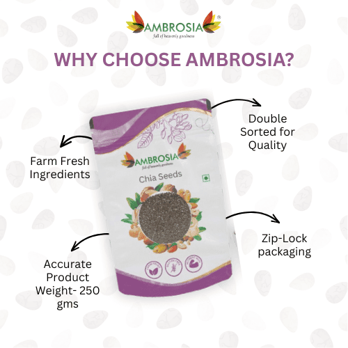 Ambrosia Raw Unroasted Chia Seeds Pouch 250g | Chia Seed for Weight Loss Omega 3| Fibre (Pack of 1) view 3