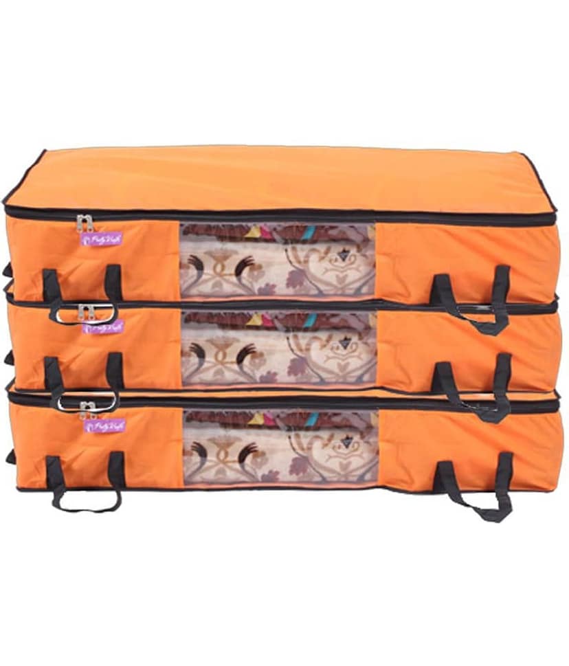 Prettykrafts Long Underbed Storage Bag, Storage Organizer, Blanket Cover with Side Handles (Set of 3 pcs)