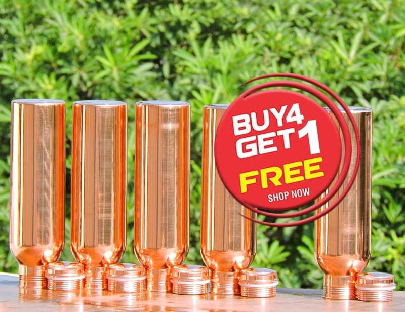 Set of Four Pure Copper Water Bottles-Get FREE 1000 ml Water Bottle with this Set view 2