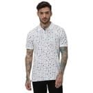 Mufti White & Multi Print Knnitted Pique Polo T-Shirt