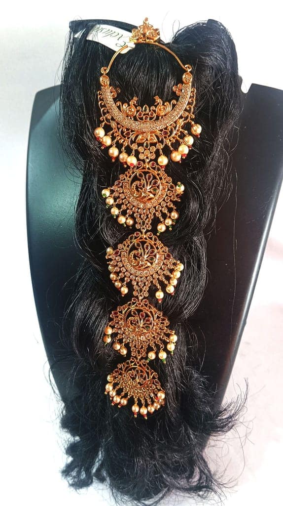 Pearl and gold plated traditional Indian hair accessory for women