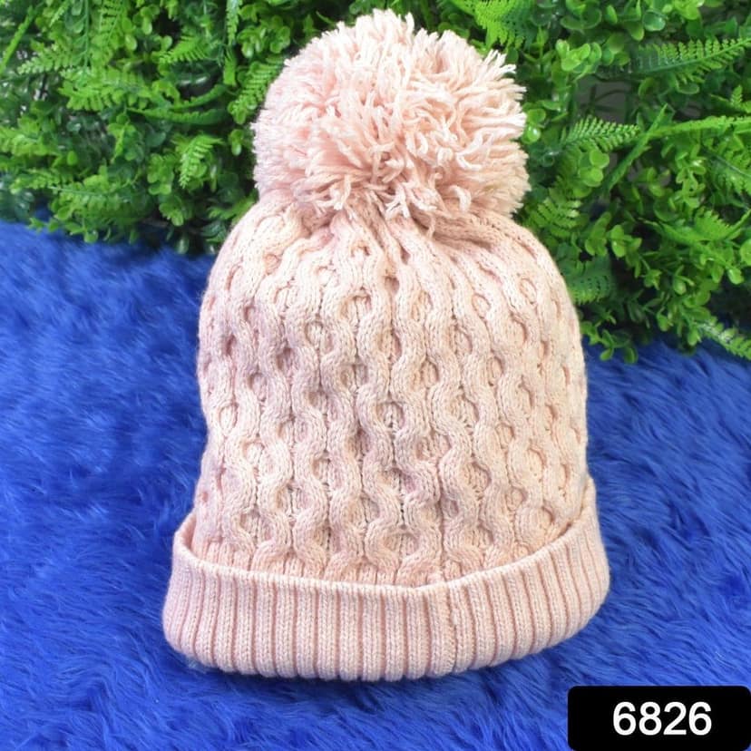 Soft Winter Cap, Woolen Inside Fur Beanie Cap (1 Pc / Mix Design & Color) view 2