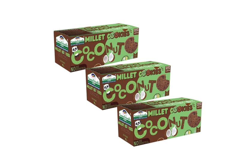 Tummy Friendly Foods Millet Cookies - Coconut - 4 Packs - 75 g each. Healthy Ragi Biscuits, snacks for Baby, Kids & Adults