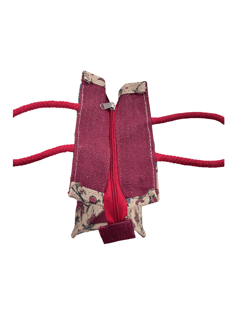 Eco-Friendly Jute Floral Print Small Gift Bag with Red Handles - Versatile & Stylish (Small) T view 3