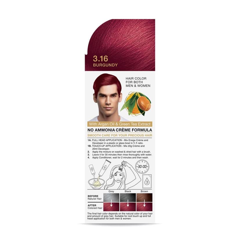 Enega nourishing no ammonia burgundy cream hair color with argan oil & green tea extract 120ml view 3