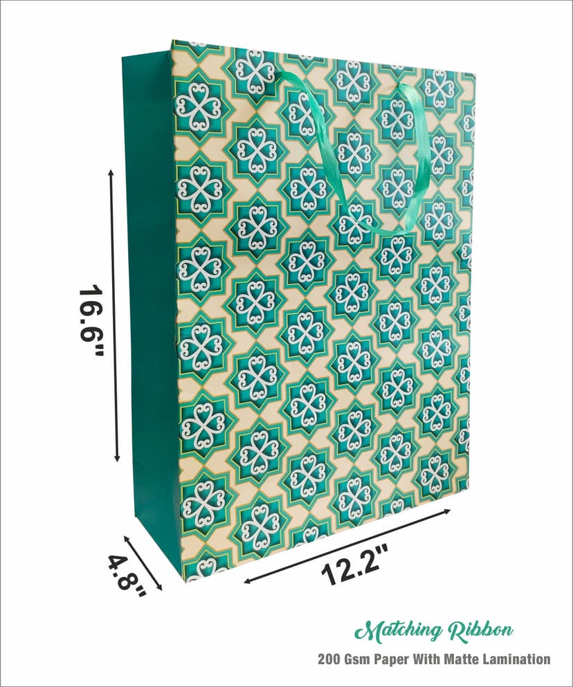 200 GSM Matte Lamination Green Premium Paper Gift Bags, Ideal For Premium Gifting, Wedding Gifts, & Gifting on Special Occasions (Size: 16.6 x 12.2 x 4.8 inch) - 5 view 2