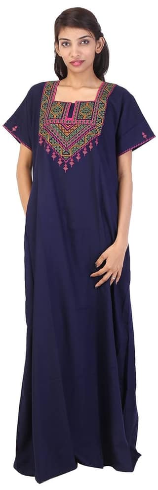 VALENCIA SLEEPWEAR lissybissy Cotton Resham Embroidery Nighty Night Gown Maxi for Women A line (KNW-45, Navy Blue, X-Large)