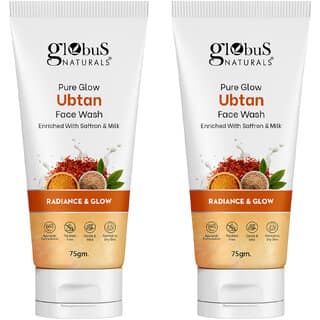 Globus Naturals Pure Glow Ubtan Face Wash Enriched With Saffron Milk For Radiance GLow Natural Gentle Mild Suitable For All Skin Types 75 gm Set of 2