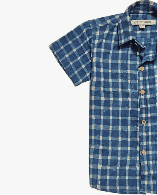 Blue Check Shirt for Kids view 3