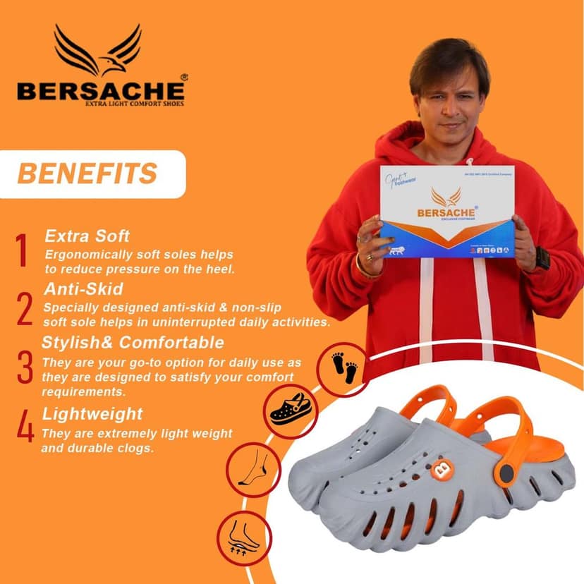 Bersache Extra Soft Classic Casual with Back Strap Regular wear with Ultra Soft & Flexibility Technology Clog for Men's view 2
