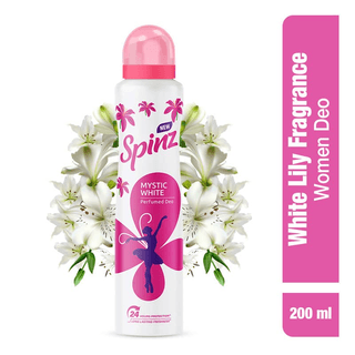 Spinz Mystic White Perfumed Deo for Women Fresh Lily Fragrance Long Lasting Freshness, 24 Hours Protection from Odour causing Bacteria - 200 ml