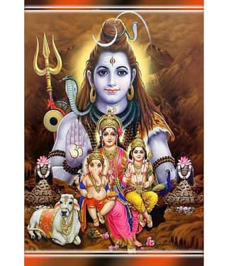 MAHALAXMI ART & CRAFT Bhole Nath Family Maa Parvati Ganesh Ji Paper Wall Poster Without Frame