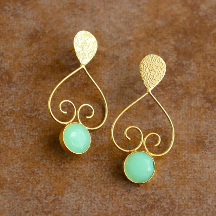 iha Lime Green Designer Dangler Gold Toned Earrings |Fashion Jewellery|Handcrafted| Trendy Earrings for Women and Girls|Soul Shoppr view 3