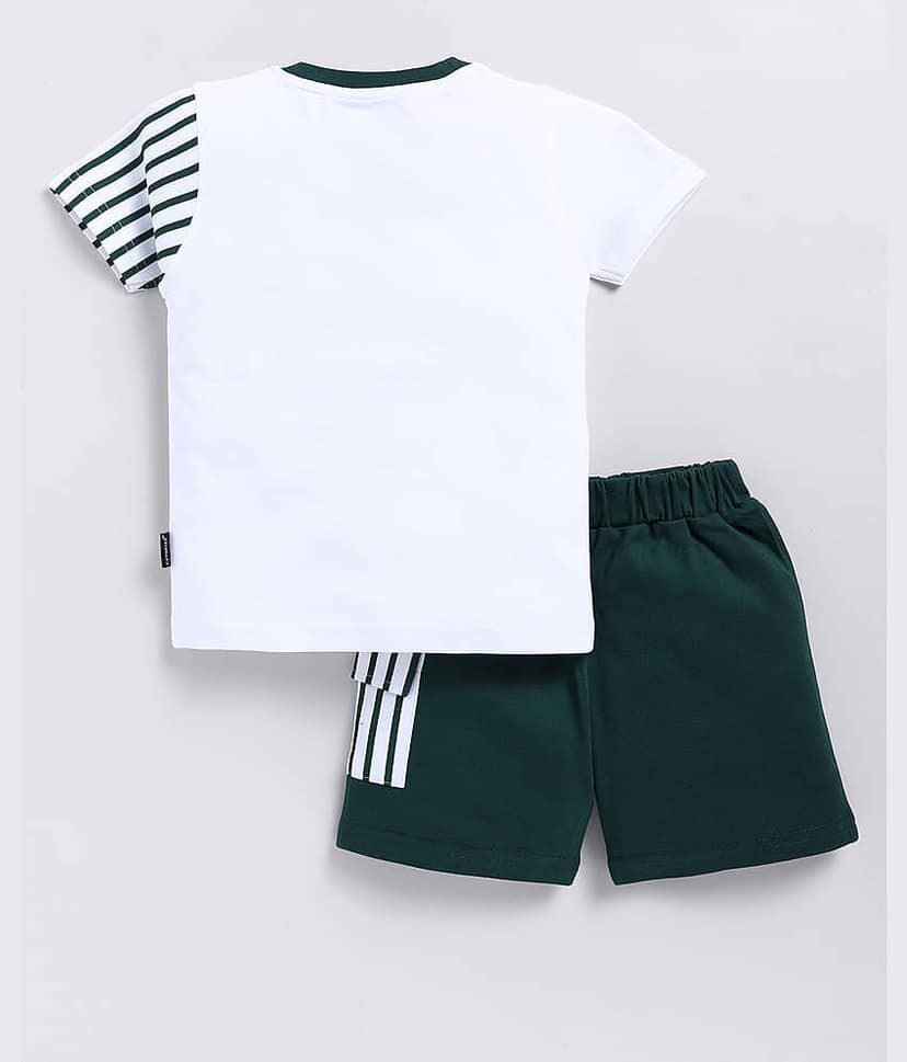CUTOPIES Pack of 1 Boys Cotton T-Shirt & Shorts Set ( Green ) view 2