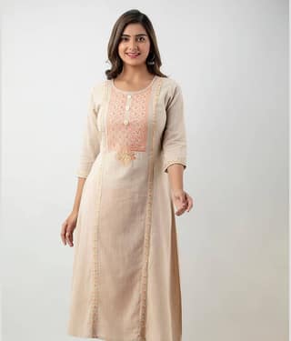 MAUKA - Beige Cotton Women's A-line Kurti ( Pack of 1 )