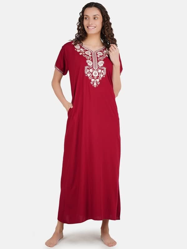 KOI SLEEPWEAR Premium Women Embroidery Night Gown Soft Breathable Alpine Fabric Nighty Maxi view 3