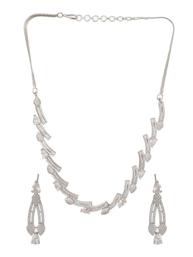 Silver Toned Zircon Studded Leaf Shaped Delicate Designer Necklace jewellerySet view 4