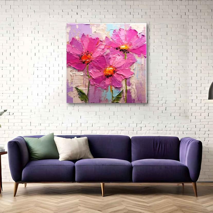 ABSTARCT FLOWER ARTWORK 24in X 24in WITH BLACK FRAME