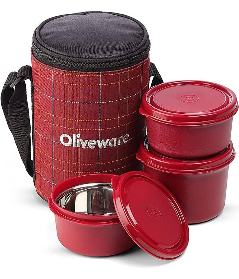 Oliveware Amber Stainless Steel Lunch Box 3 Container (Pack of 1)