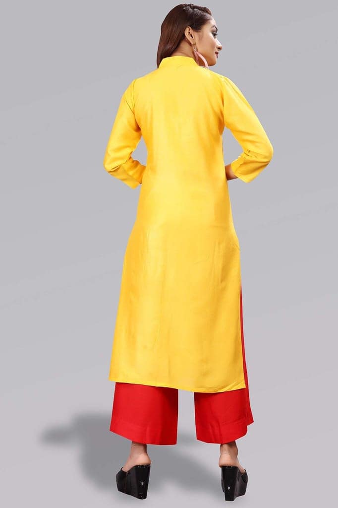 BT WITH BUY & TRY Women's Rayon Kurti Set | Kurti with Palazzo | Kurta Set for Women | Palazoo Set - Yellow view 3
