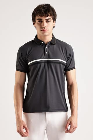 Polyester Grey Striped Polo