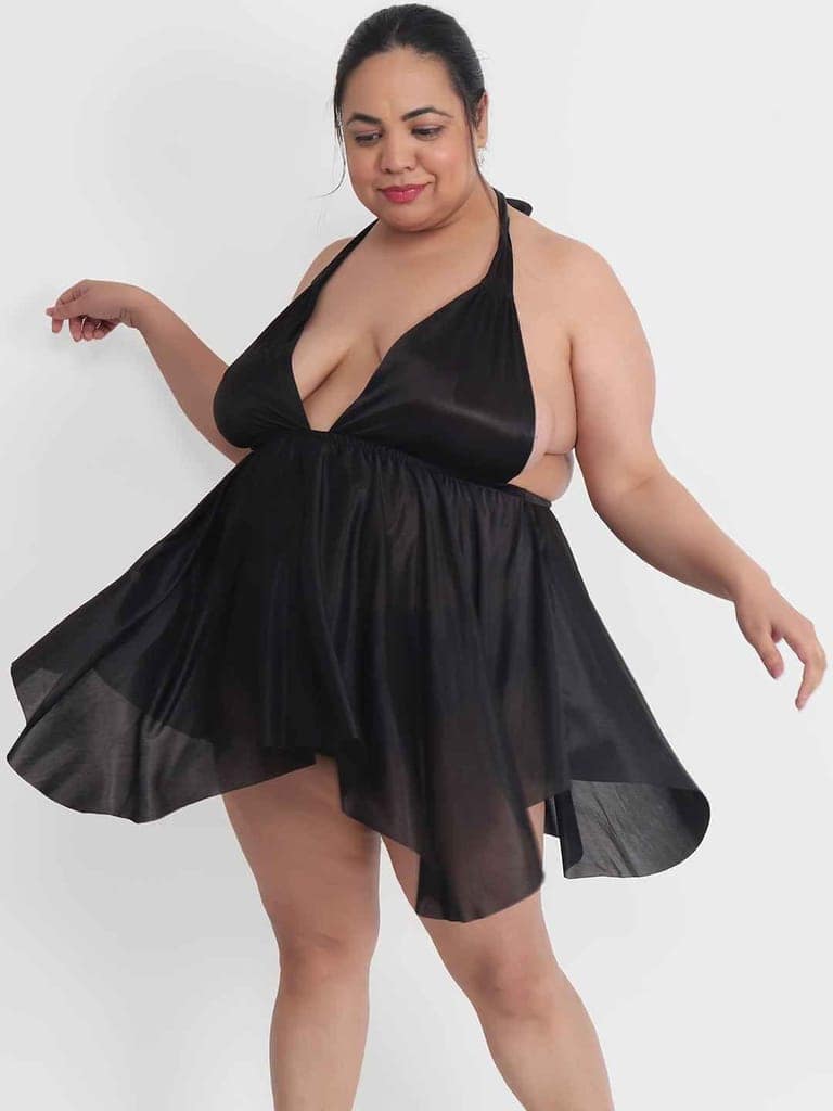 Klamotten Women's Plus Size Sexy Black Babydoll Dress for Honeymoon BB36K view 5