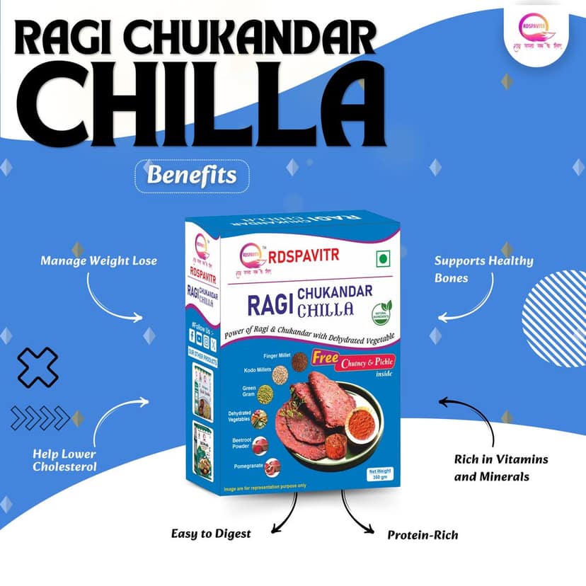 Ragi Chukandar Chilla | Chilla Premix 250 Gm, Peanut Chutney 50g and Mix Pickle 50g | Ready To Cook | No Preservative | Made With Natural Ingredients view 4
