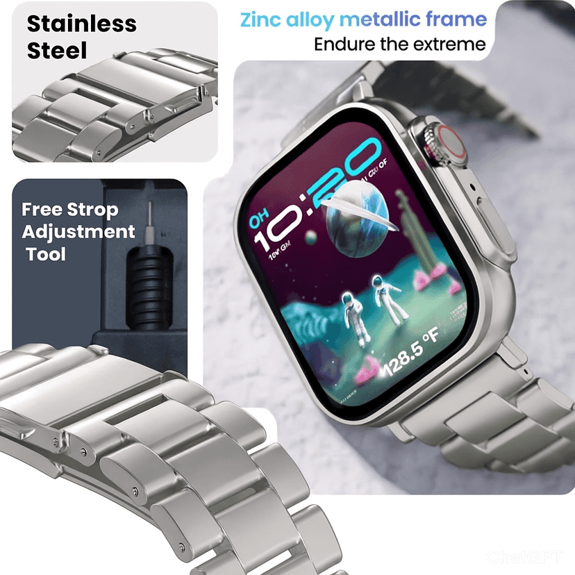 T800 Ultra Metal Silver Smartwatch with Bluetooth, Fitness & Heart Rate Tracking Smartwatch (Silver Metal Strap, Free Size) view 5