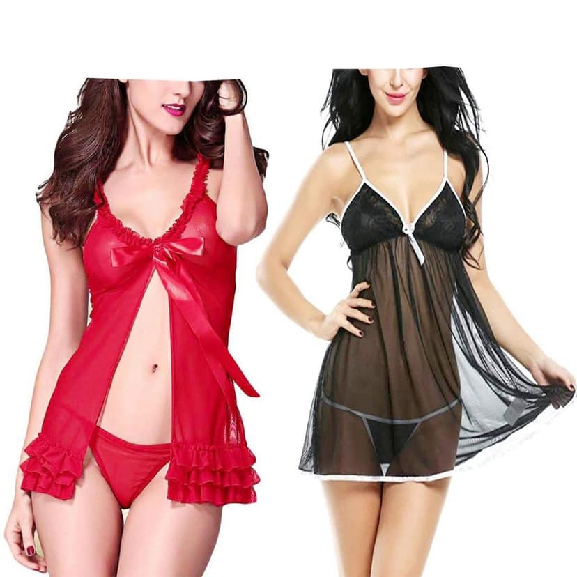 Babydoll night dress lingerie women girls Combo Pack 2 view 3