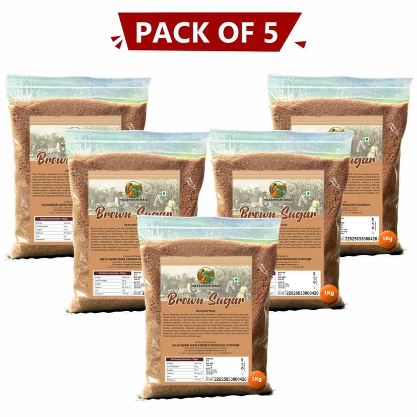 Brown Sugar 1 Kg Pack of 5 By Nileshwari Mata Farmer Producer Company – Unrefined & Natural Sweetener view 2