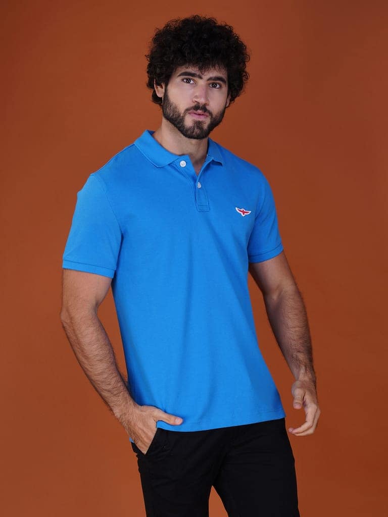Solid Polo Shirt - BLUE view 4