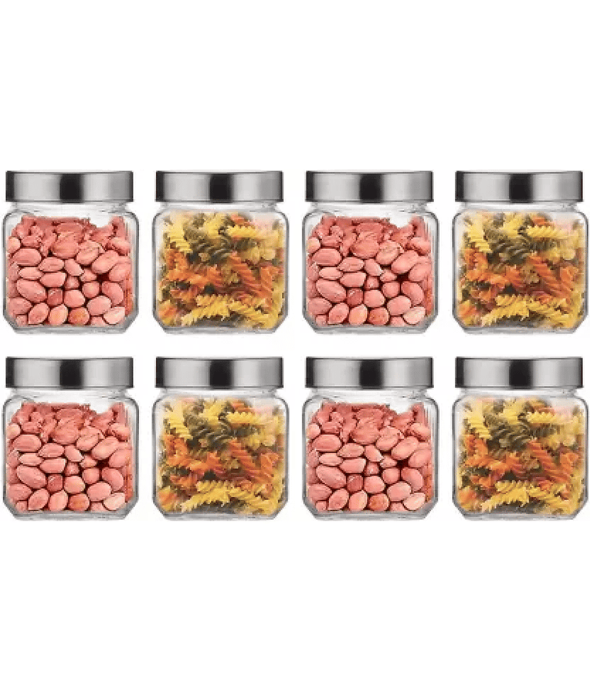 CROCO JAR - Silver Glass Food Container ( Pack of 8 )