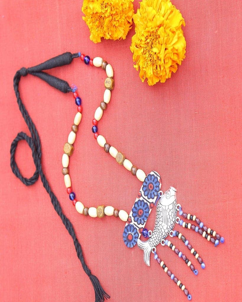 Long Tribal Fishy Beaded Neck Piece view 4