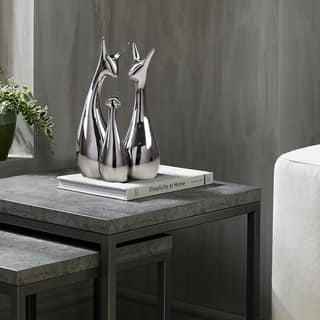 Srijan Enterprises - Home Decor Silver Deer Statue Family Piano Finish Ceramic Figures - (Set of 3, Silver Set)