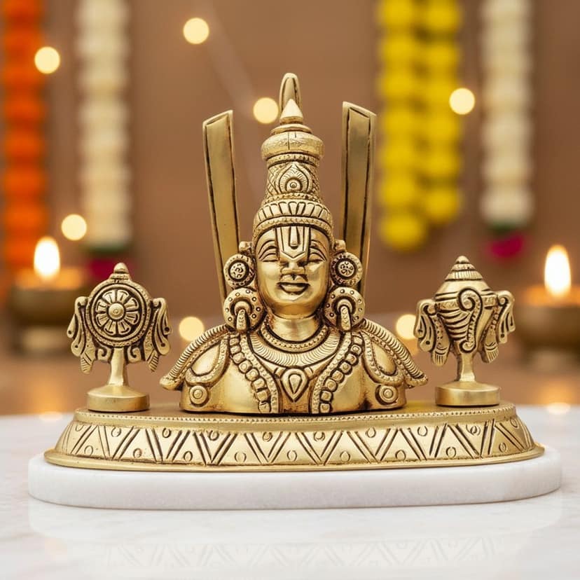 Traditional Brass Tirupati Balaji Home Temple Idol, Height : 5.5 Inch (BSMAS1420 A)