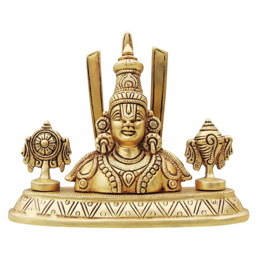 Traditional Brass Tirupati Balaji Home Temple Idol, Height : 5.5 Inch (BSMAS1420 A) view 2